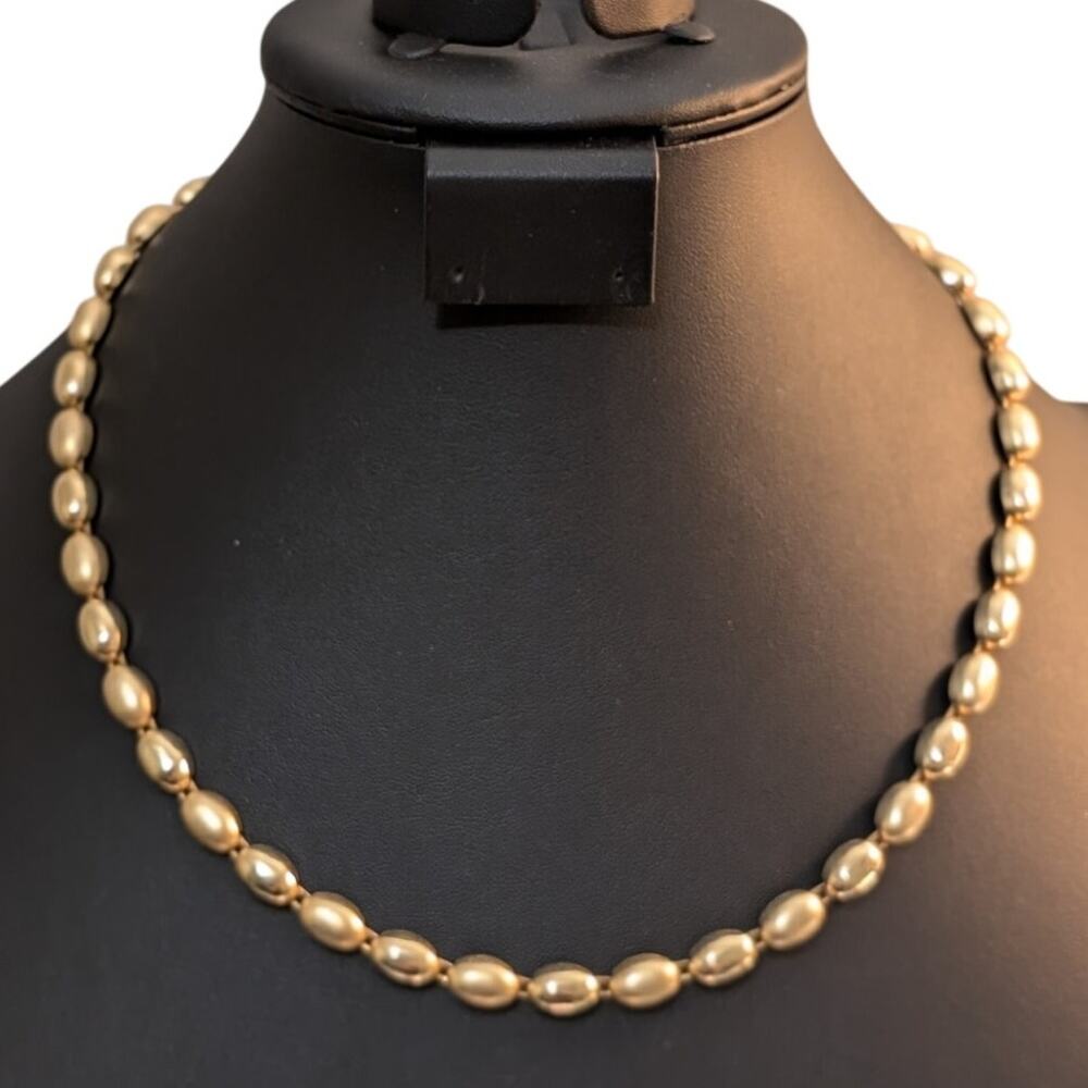Satin & Polished Finish Gold Tone Beaded 18"-20.5" Necklace - Picture 7 of 7
